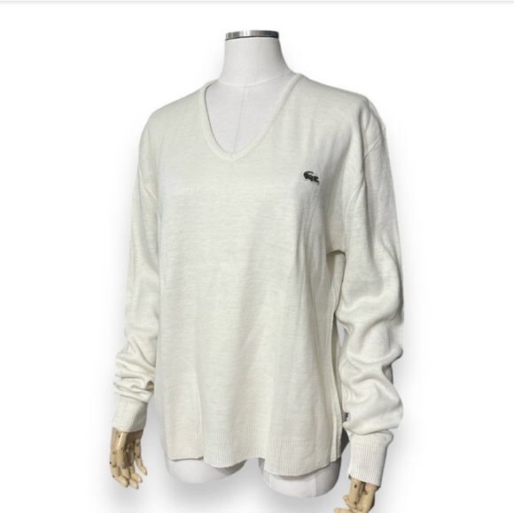 IZOD x LACOSTE Off White V Neck Sweater VINTAGE - Picture 1 of 7